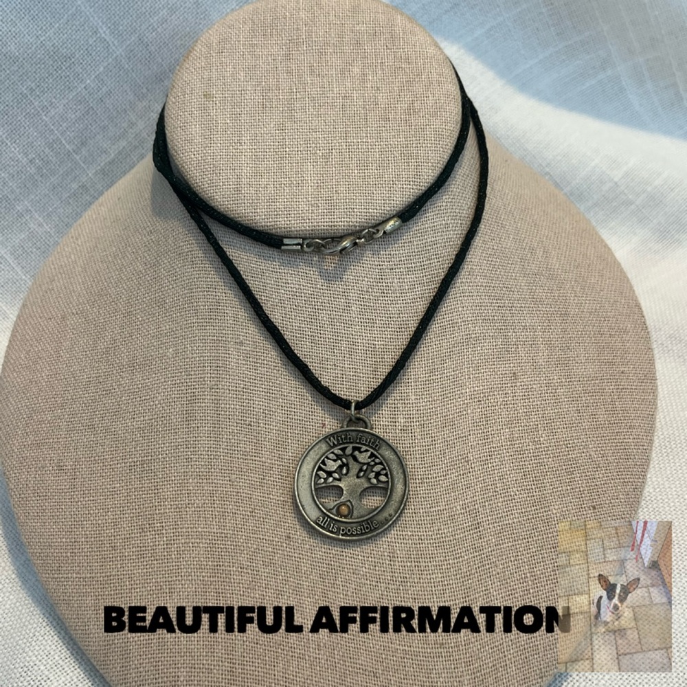 CAMCO Silver and Black Tree of Life Pendant Necklace